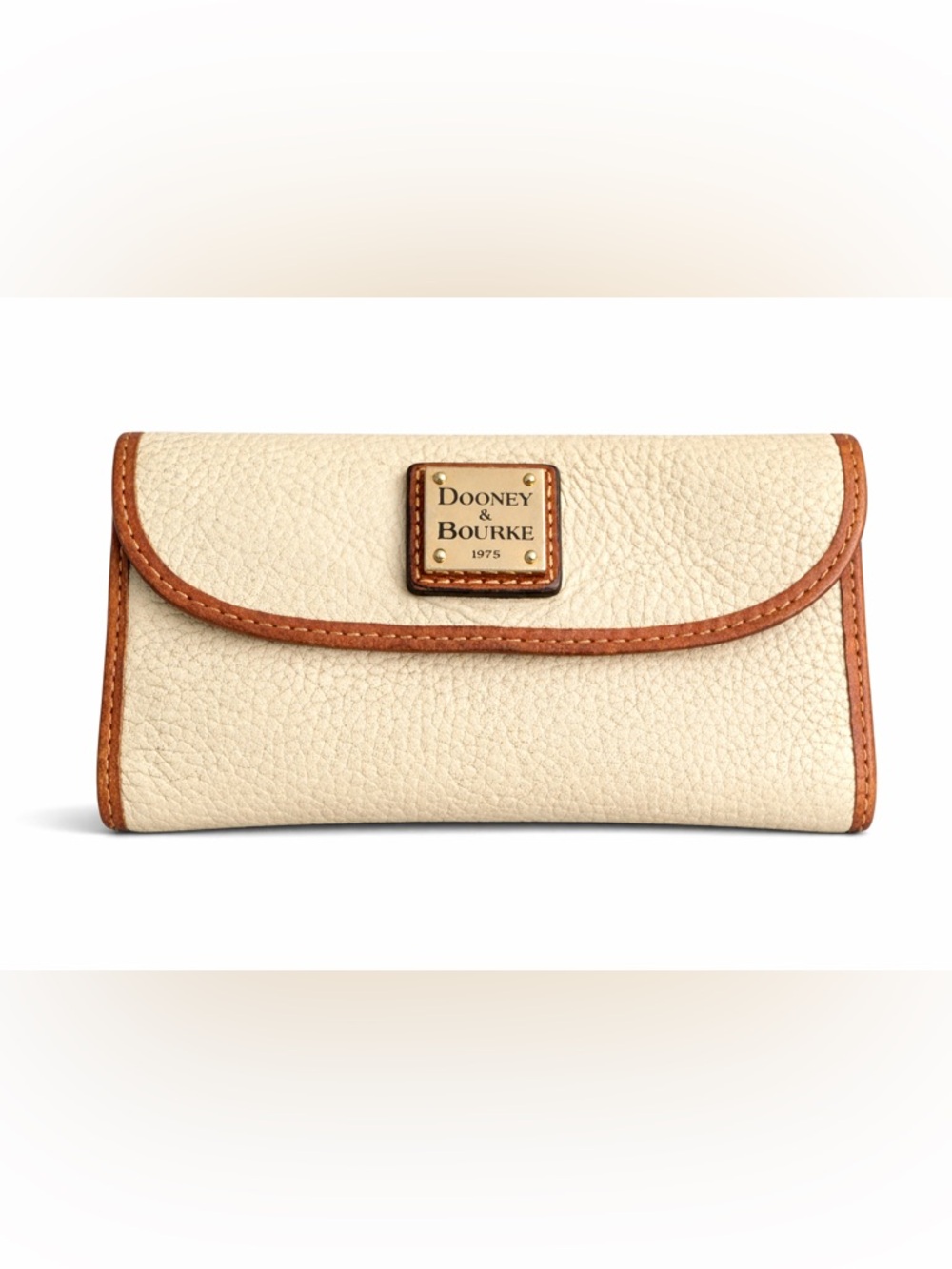 Dooney & Bourke Cream Pebble Leather Continental Wallet with Tan Trim